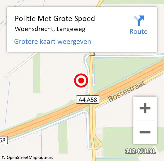 Locatie op kaart van de 112 melding: Politie Met Grote Spoed Naar Woensdrecht, Langeweg op 18 november 2023 23:53