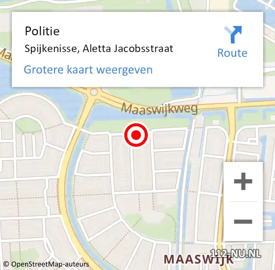 Locatie op kaart van de 112 melding: Politie Spijkenisse, Aletta Jacobsstraat op 19 november 2023 00:42
