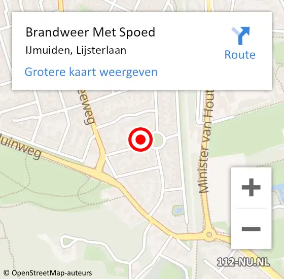 Locatie op kaart van de 112 melding: Brandweer Met Spoed Naar IJmuiden, Lijsterlaan op 19 november 2023 00:50