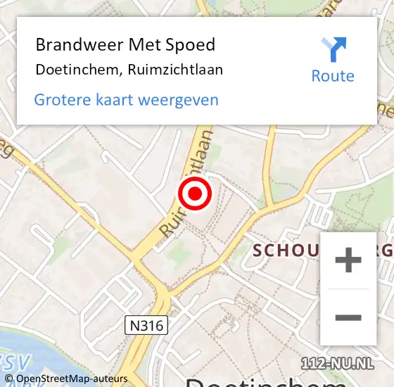 Locatie op kaart van de 112 melding: Brandweer Met Spoed Naar Doetinchem, Ruimzichtlaan op 19 november 2023 01:03