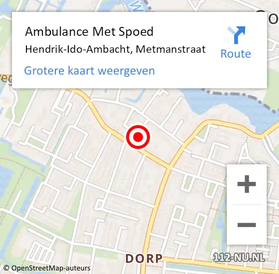 Locatie op kaart van de 112 melding: Ambulance Met Spoed Naar Hendrik-Ido-Ambacht, Metmanstraat op 15 september 2014 19:45