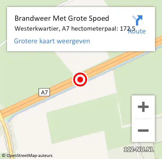 Locatie op kaart van de 112 melding: Brandweer Met Grote Spoed Naar Westerkwartier, A7 hectometerpaal: 172,5 op 19 november 2023 02:07