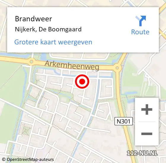 Locatie op kaart van de 112 melding: Brandweer Nijkerk, De Boomgaard op 19 november 2023 02:09