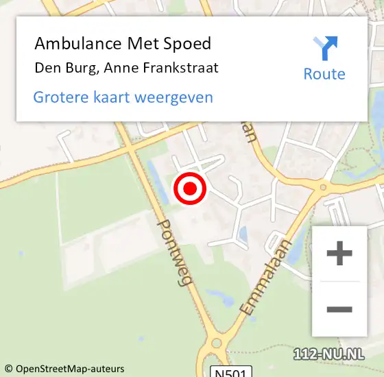 Locatie op kaart van de 112 melding: Ambulance Met Spoed Naar Den Burg, Anne Frankstraat op 19 november 2023 02:19