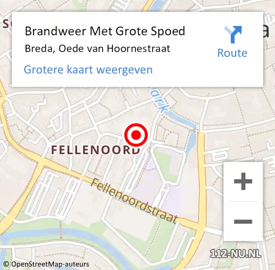 Locatie op kaart van de 112 melding: Brandweer Met Grote Spoed Naar Breda, Oede van Hoornestraat op 19 november 2023 02:28