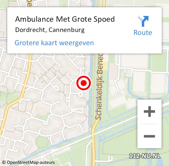 Locatie op kaart van de 112 melding: Ambulance Met Grote Spoed Naar Dordrecht, Cannenburg op 19 november 2023 02:31