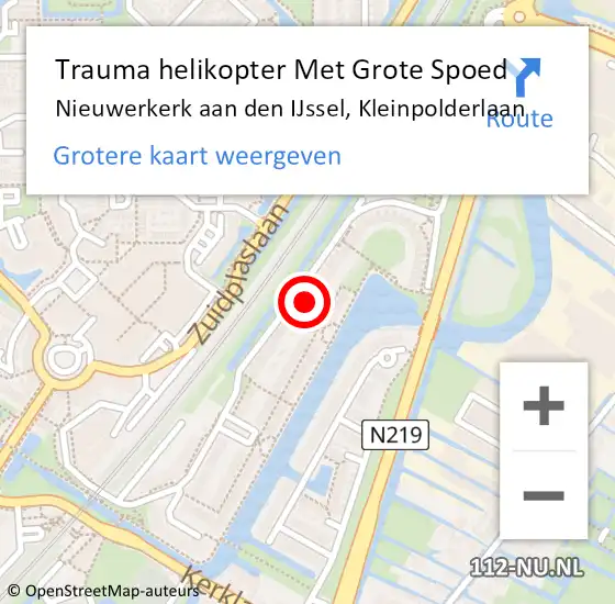 Locatie op kaart van de 112 melding: Trauma helikopter Met Grote Spoed Naar Nieuwerkerk aan den IJssel, Kleinpolderlaan op 19 november 2023 02:32