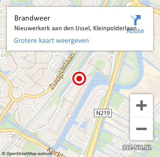 Locatie op kaart van de 112 melding: Brandweer Nieuwerkerk aan den IJssel, Kleinpolderlaan op 19 november 2023 02:50