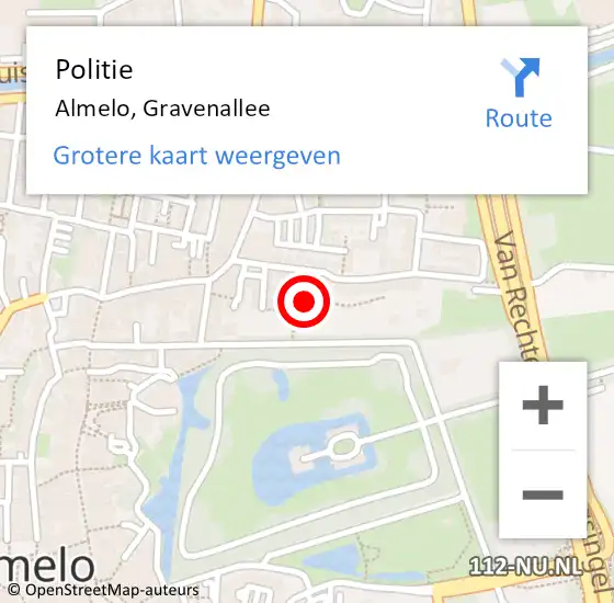 Locatie op kaart van de 112 melding: Politie Almelo, Gravenallee op 19 november 2023 03:05