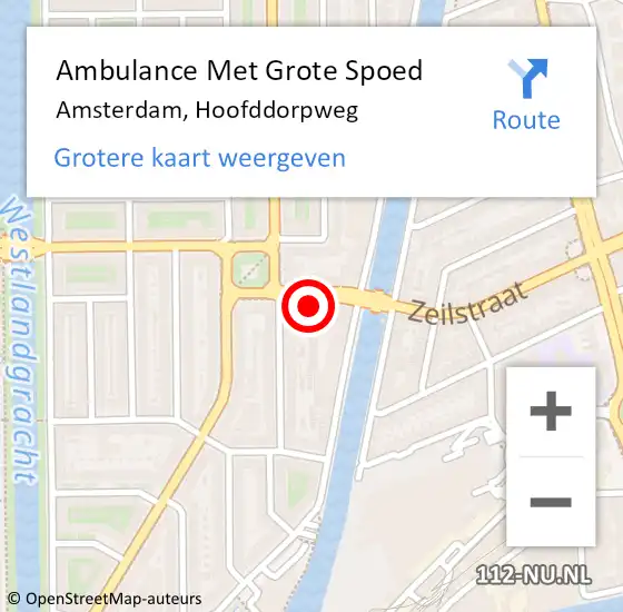 Locatie op kaart van de 112 melding: Ambulance Met Grote Spoed Naar Amsterdam, Hoofddorpweg op 19 november 2023 03:19