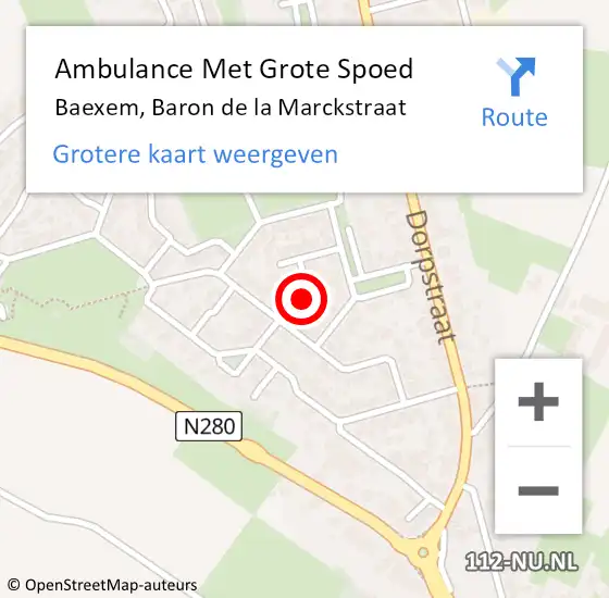 Locatie op kaart van de 112 melding: Ambulance Met Grote Spoed Naar Baexem, Baron de la Marckstraat op 19 november 2023 03:32