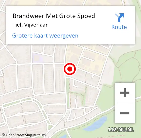 Locatie op kaart van de 112 melding: Brandweer Met Grote Spoed Naar Tiel, Vijverlaan op 19 november 2023 03:43