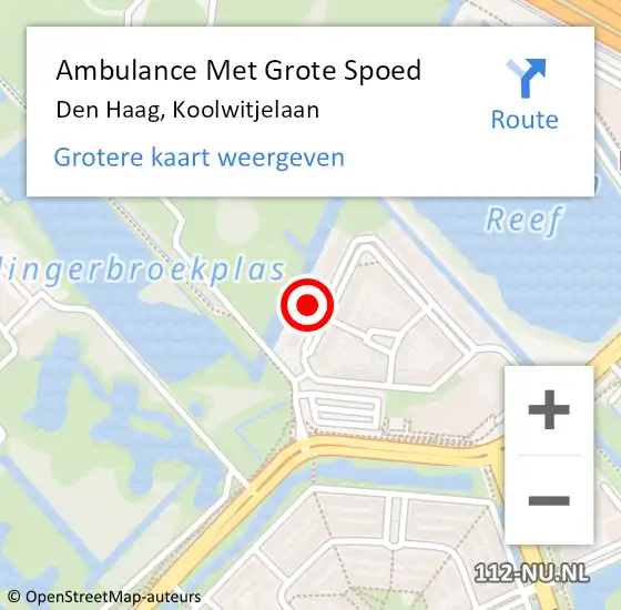 Locatie op kaart van de 112 melding: Ambulance Met Grote Spoed Naar Den Haag, Koolwitjelaan op 19 november 2023 04:41