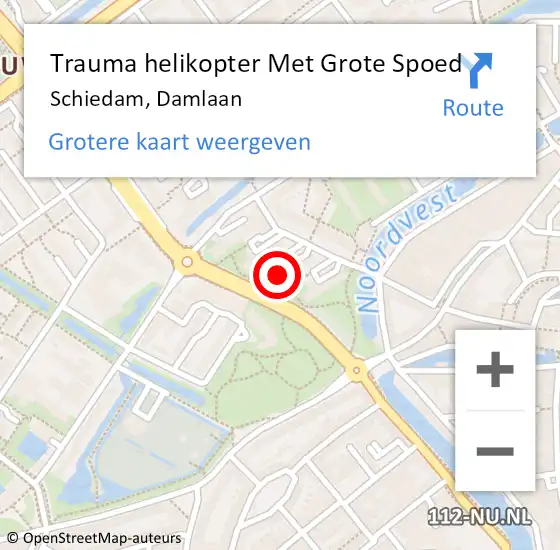 Locatie op kaart van de 112 melding: Trauma helikopter Met Grote Spoed Naar Schiedam, Damlaan op 19 november 2023 05:32