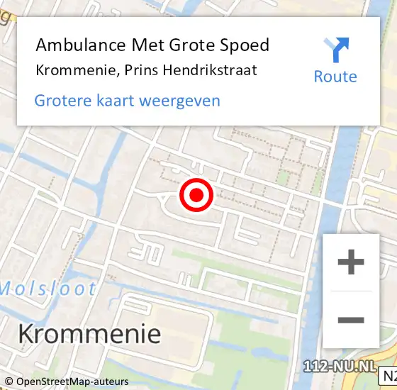 Locatie op kaart van de 112 melding: Ambulance Met Grote Spoed Naar Krommenie, Prins Hendrikstraat op 19 november 2023 07:00