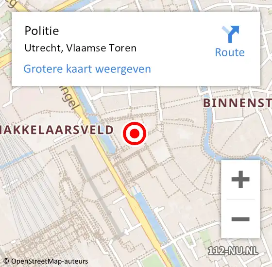 Locatie op kaart van de 112 melding: Politie Utrecht, Vlaamse Toren op 19 november 2023 07:02