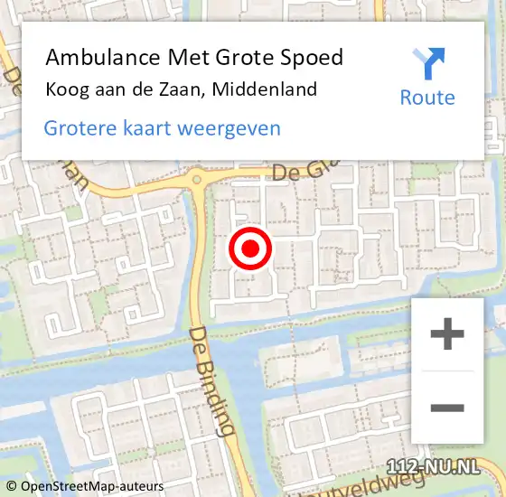 Locatie op kaart van de 112 melding: Ambulance Met Grote Spoed Naar Koog aan de Zaan, Middenland op 19 november 2023 07:08