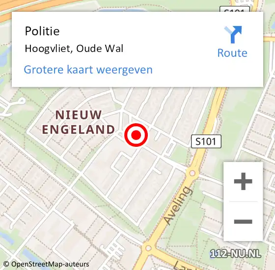 Locatie op kaart van de 112 melding: Politie Hoogvliet, Oude Wal op 19 november 2023 07:25