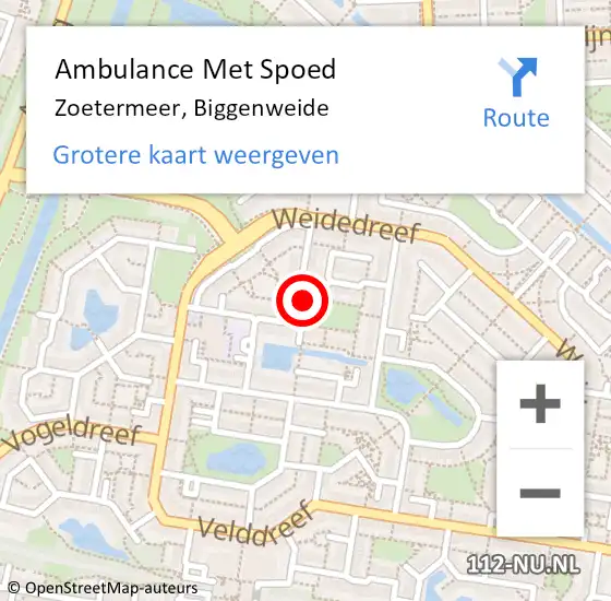 Locatie op kaart van de 112 melding: Ambulance Met Spoed Naar Zoetermeer, Biggenweide op 19 november 2023 08:38