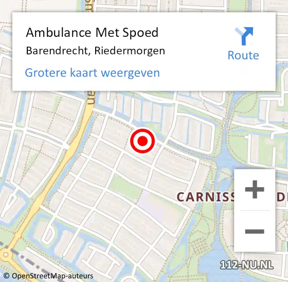 Locatie op kaart van de 112 melding: Ambulance Met Spoed Naar Barendrecht, Riedermorgen op 19 november 2023 08:53