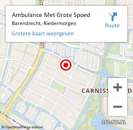 Locatie op kaart van de 112 melding: Ambulance Met Grote Spoed Naar Barendrecht, Riedermorgen op 19 november 2023 08:54