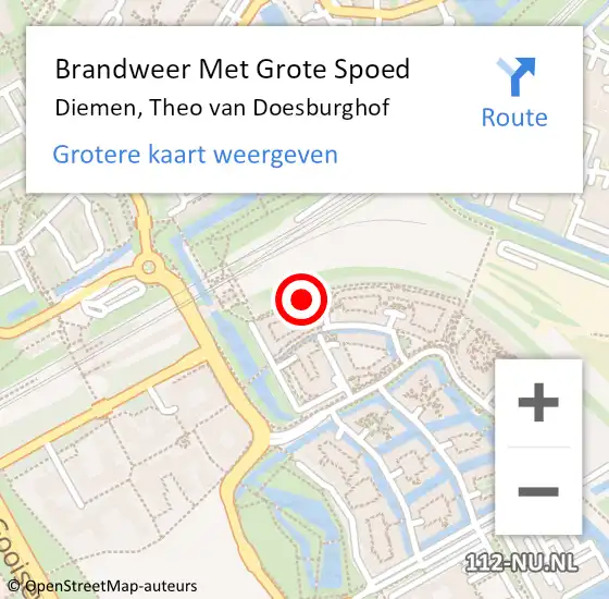 Locatie op kaart van de 112 melding: Brandweer Met Grote Spoed Naar Diemen, Theo van Doesburghof op 19 november 2023 08:56