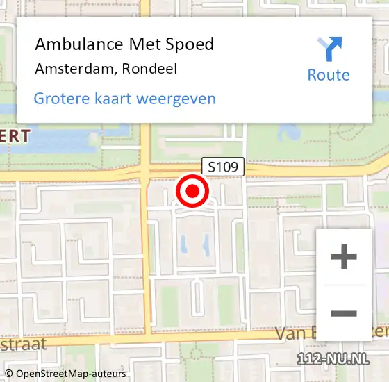 Locatie op kaart van de 112 melding: Ambulance Met Spoed Naar Amsterdam, Rondeel op 19 november 2023 08:56