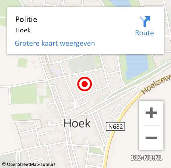 Locatie op kaart van de 112 melding: Politie Hoek op 19 november 2023 08:57