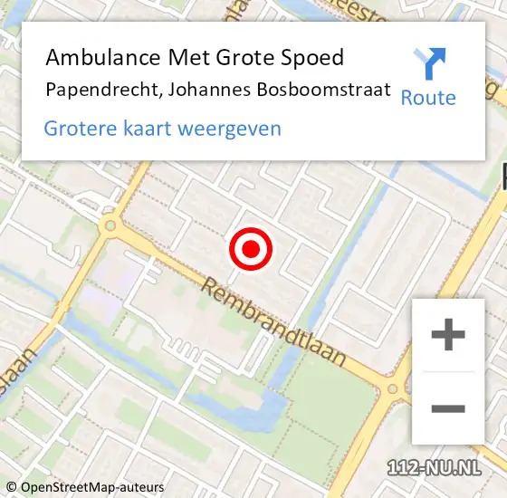 Locatie op kaart van de 112 melding: Ambulance Met Grote Spoed Naar Papendrecht, Johannes Bosboomstraat op 19 november 2023 09:16