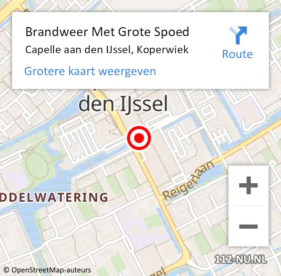 Locatie op kaart van de 112 melding: Brandweer Met Grote Spoed Naar Capelle aan den IJssel, Koperwiek op 19 november 2023 09:23
