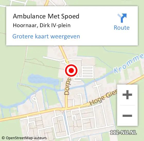Locatie op kaart van de 112 melding: Ambulance Met Spoed Naar Hoornaar, Dirk IV-plein op 19 november 2023 09:31