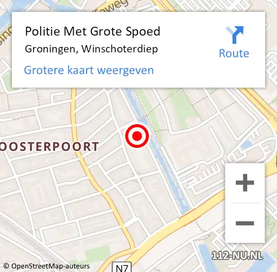 Locatie op kaart van de 112 melding: Politie Met Grote Spoed Naar Groningen, Winschoterdiep op 19 november 2023 09:44