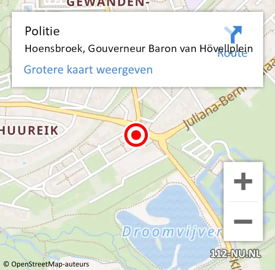 Locatie op kaart van de 112 melding: Politie Hoensbroek, Gouverneur Baron van Hövellplein op 19 november 2023 10:31