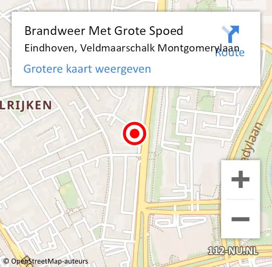 Locatie op kaart van de 112 melding: Brandweer Met Grote Spoed Naar Eindhoven, Veldmaarschalk Montgomerylaan op 19 november 2023 10:44