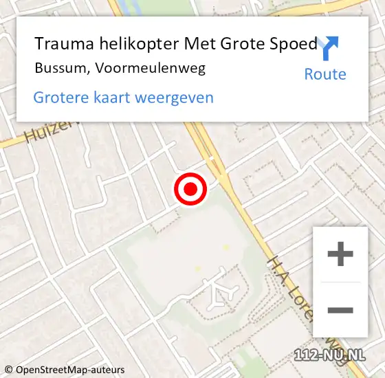 Locatie op kaart van de 112 melding: Trauma helikopter Met Grote Spoed Naar Bussum, Voormeulenweg op 19 november 2023 10:53