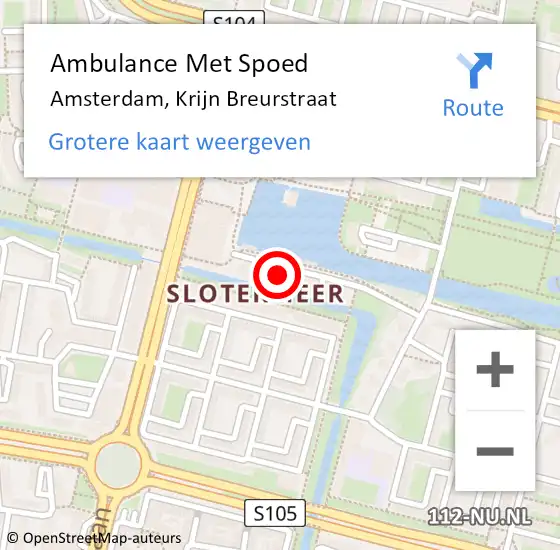 Locatie op kaart van de 112 melding: Ambulance Met Spoed Naar Amsterdam, Krijn Breurstraat op 19 november 2023 11:56