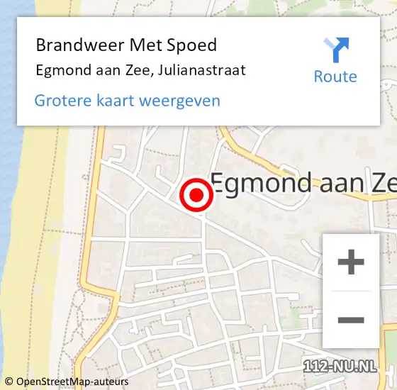 Locatie op kaart van de 112 melding: Brandweer Met Spoed Naar Egmond aan Zee, Julianastraat op 19 november 2023 12:03