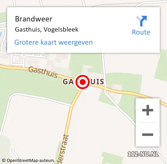 Locatie op kaart van de 112 melding: Brandweer Gasthuis, Vogelsbleek op 15 september 2014 20:34