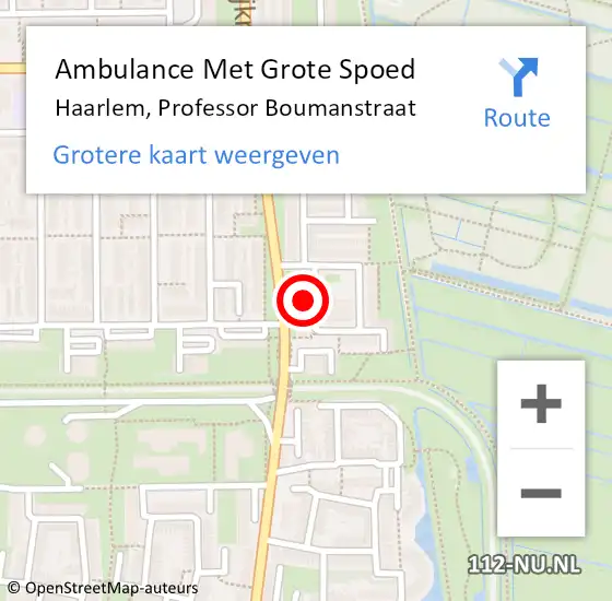 Locatie op kaart van de 112 melding: Ambulance Met Grote Spoed Naar Haarlem, Professor Boumanstraat op 19 november 2023 12:19