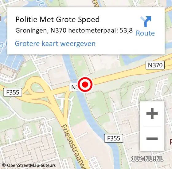 Locatie op kaart van de 112 melding: Politie Met Grote Spoed Naar Groningen, N370 hectometerpaal: 53,8 op 19 november 2023 12:40