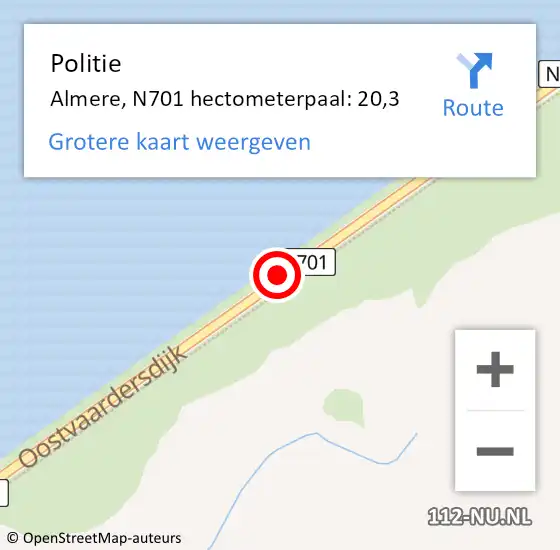 Locatie op kaart van de 112 melding: Politie Almere, N701 hectometerpaal: 20,3 op 19 november 2023 12:41
