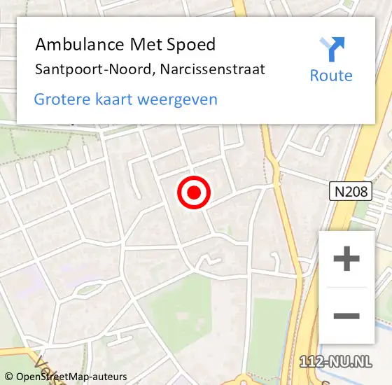 Locatie op kaart van de 112 melding: Ambulance Met Spoed Naar Santpoort-Noord, Narcissenstraat op 19 november 2023 13:47