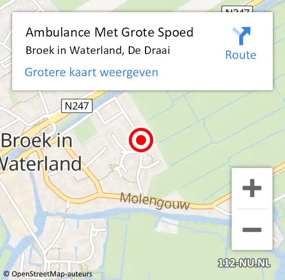 Locatie op kaart van de 112 melding: Ambulance Met Grote Spoed Naar Broek in Waterland, De Draai op 19 november 2023 13:54