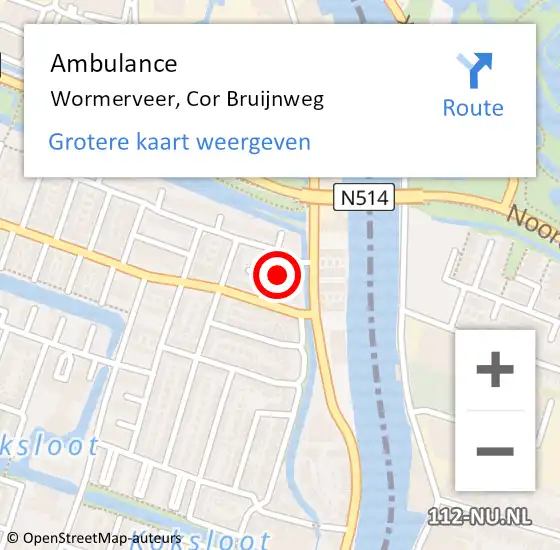 Locatie op kaart van de 112 melding: Ambulance Wormerveer, Cor Bruijnweg op 19 november 2023 14:17