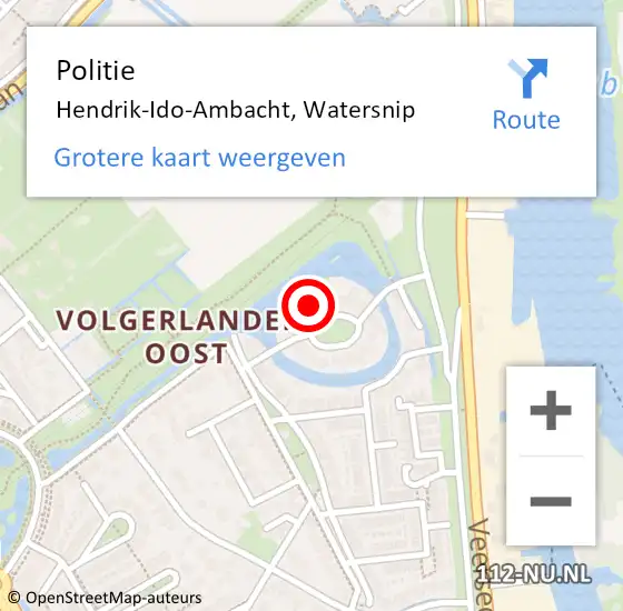 Locatie op kaart van de 112 melding: Politie Hendrik-Ido-Ambacht, Watersnip op 19 november 2023 14:35