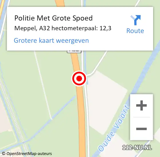 Locatie op kaart van de 112 melding: Politie Met Grote Spoed Naar Meppel, A32 hectometerpaal: 12,3 op 19 november 2023 14:48