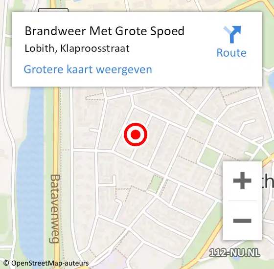 Locatie op kaart van de 112 melding: Brandweer Met Grote Spoed Naar Lobith, Klaproosstraat op 19 november 2023 14:50