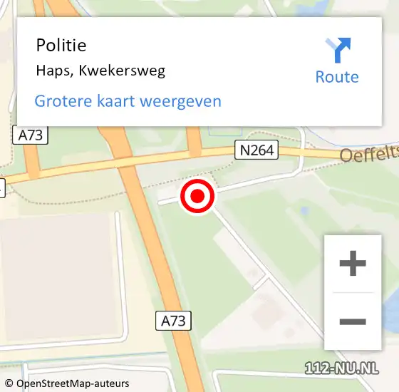 Locatie op kaart van de 112 melding: Politie Haps, Kwekersweg op 19 november 2023 15:00