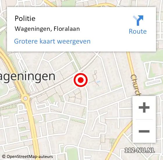 Locatie op kaart van de 112 melding: Politie Wageningen, Floralaan op 14 oktober 2013 16:42