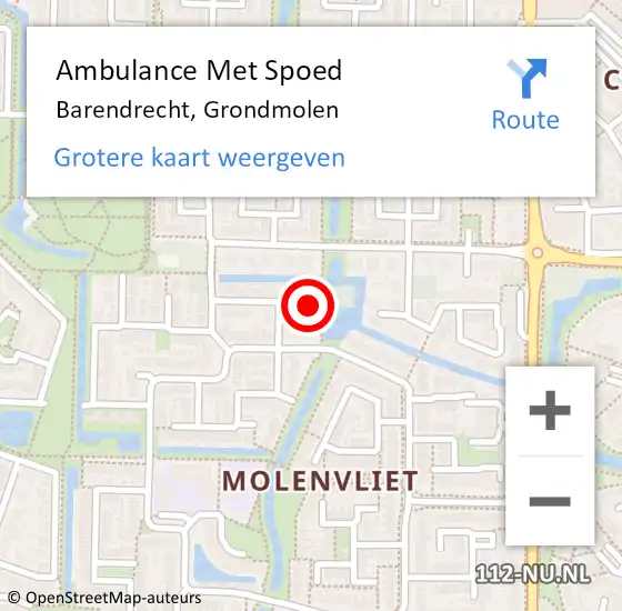 Locatie op kaart van de 112 melding: Ambulance Met Spoed Naar Barendrecht, Grondmolen op 19 november 2023 15:43